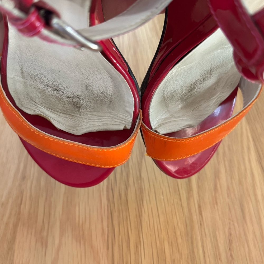 STUART WEITZMAN WEDGE SANDALS COLORBLOCK LEATHER STRAPLY OPEN TOE SZ 8 VIBRANT 8 - Picture 5 of 10